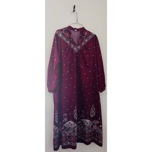VINTAGE Dress VEB Pirnetta Pirna Size G82 Maroon Peacock MuuMuu Kaftan 70s